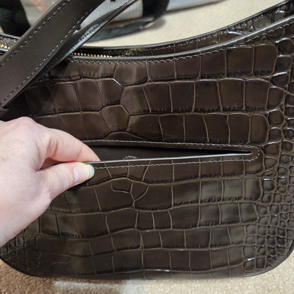 Michael Kors Dark Brown Crocodile-Embossed Shoulder Bag EUC Designer Luxury - Picture 16 of 16